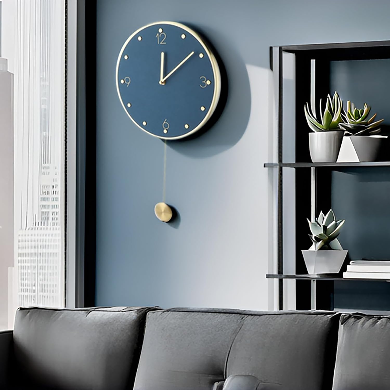 Pendulum Wall Clock Modern Swing Clock Large Wall Clocks for Living Room Battery Operated Silent Pendulum Wall Clock for Home Bedroom Office(Blue)