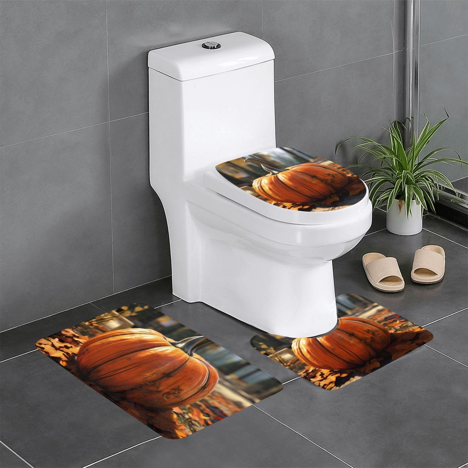 Tapis de bain citrouille 61x40,6 cm ensemble 3 pièces facile à nettoyer