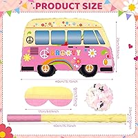 Vista 2 de Groovy Bus Pinatas para fiesta de cumpleaños, piñata de autobús hippie con murciélago con palo de ojos vendados, confeti arco iris, retro, boho