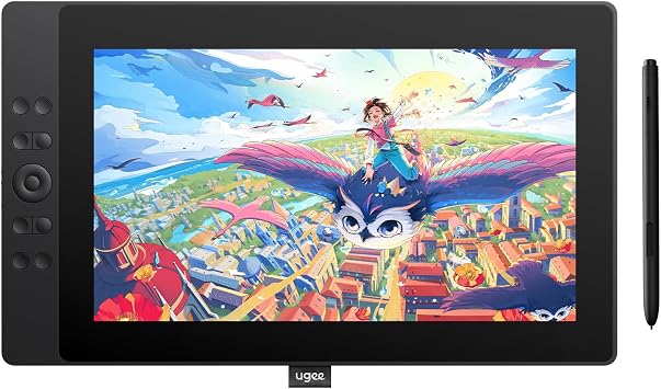UGEE Liquid Tab UE16 LCD Pen Tablet, 15.4 Inches, 16,384 Levels of Pen Pressure,  60  Tilt Detection, 1920 1080P, 4-Color Space Switching, Pen Tablet with Scroll Wheel + 8 Shortcut Keys, No Charging
