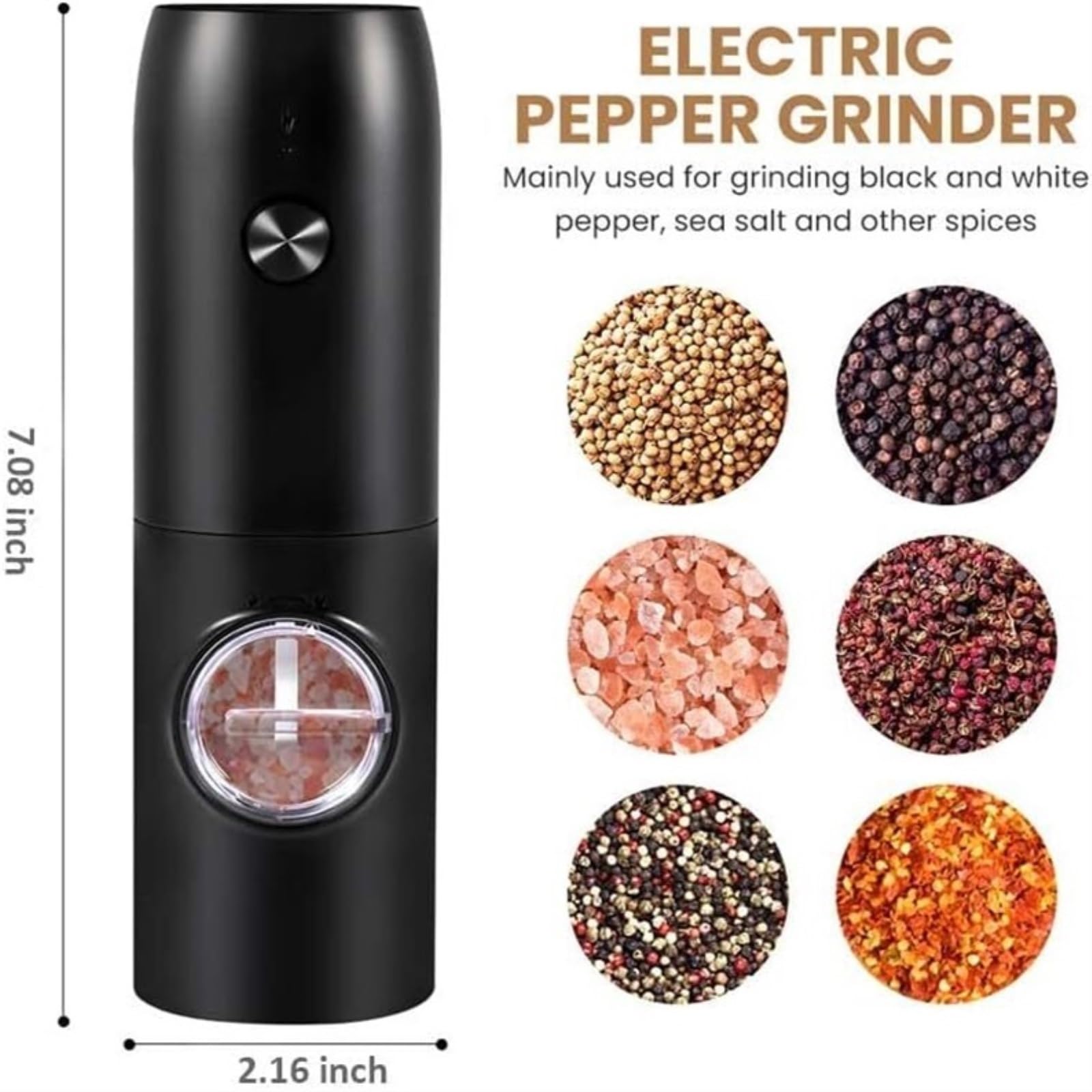 IRYZE Macinaspezie Macinapepe Macina Spezie Set Macina Sale E Pepe Elettrico USB Ricaricabile Macina Pepe Automatico Alimentato A Batteria Macinasale Macina Pepe (Color : Nero, Size : 2pcs)