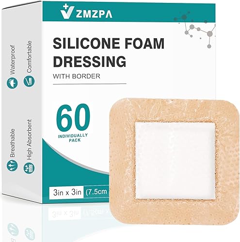 Miniatura 8 de Aderezo de espuma de silicona de 3 x 3 pulgadas, borde suave, vendaje súper absorbente para heridas, parches para úlceras de cama, vendajes