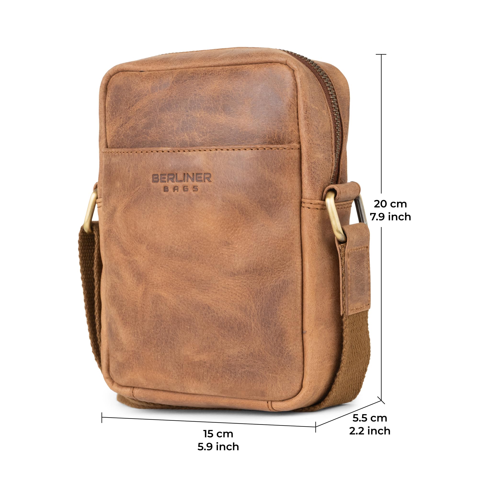 Berliner Bags Borsa a Tracolla Tom in Vera Pelle, Formato Compatto per Uso Quotidiano e Viaggi, Uomo