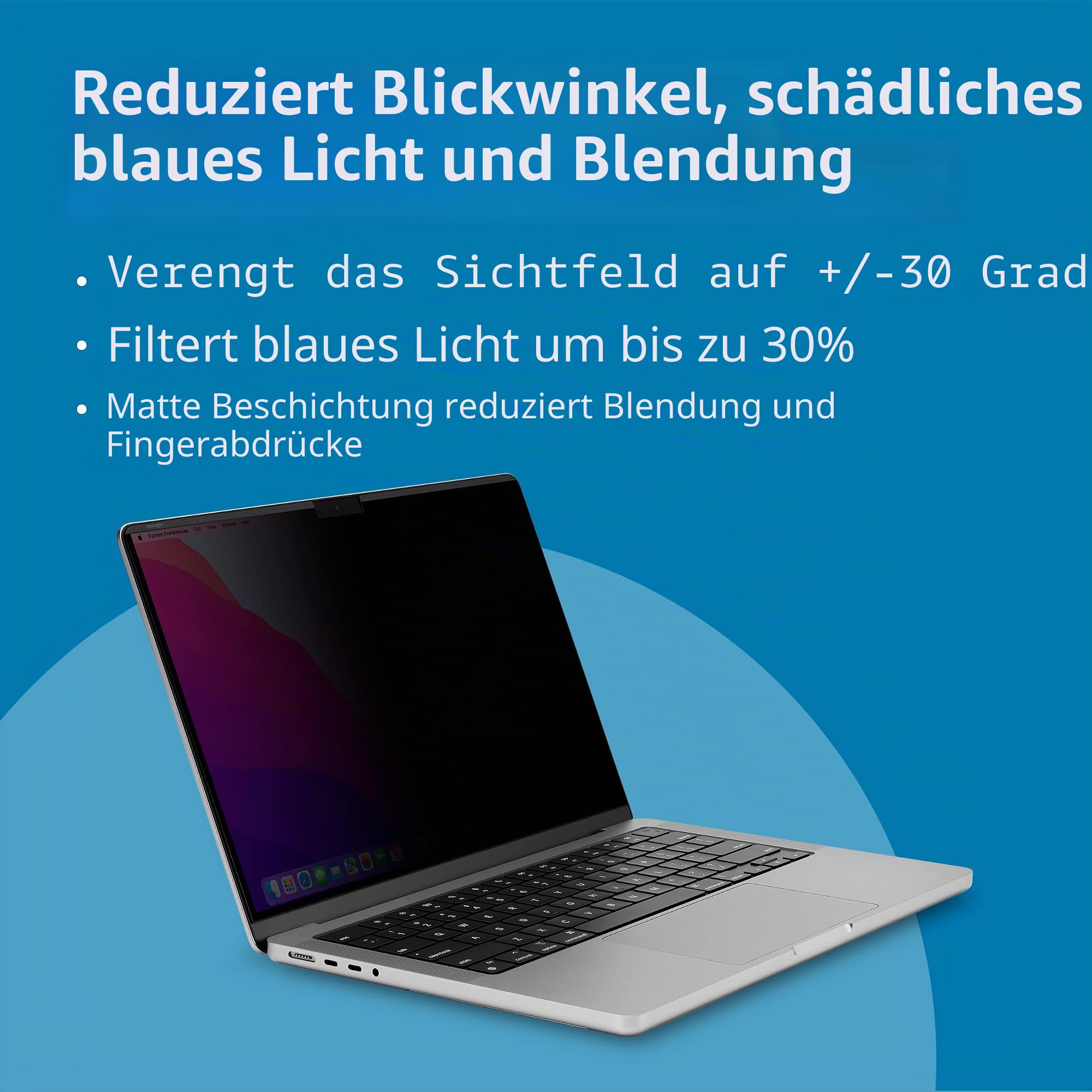 Kensington, MP14, magnetischer Sichtschutz für MacBook Pro, passend für 14 Zoll (35,6 cm) (2021–2024, M1, M2, M3, M4, Pro, Max), Abnehmbarer Laptop-Sichtschutz, blendfrei, Blaulichtfilter,