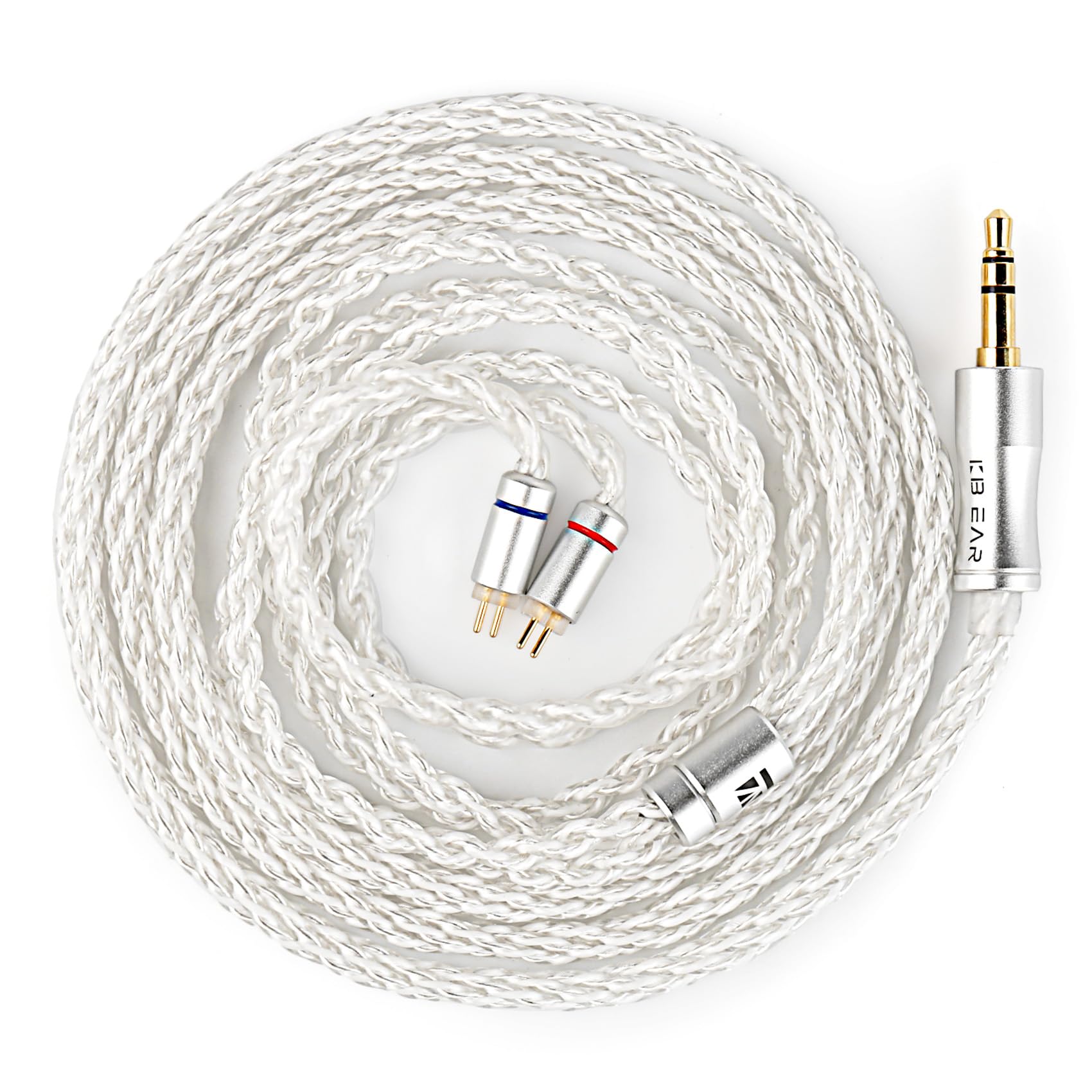 Yinyoo KBEAR IEM Câble à 2 broches, plaqué argent OFC 5N 8 conducteurs, câble 2 Pins 120 cm pour écouteurs intra-auriculaires prise jack 4,4 mm, compatible avec Ki-wi Ears pour musiciens/audiophiles