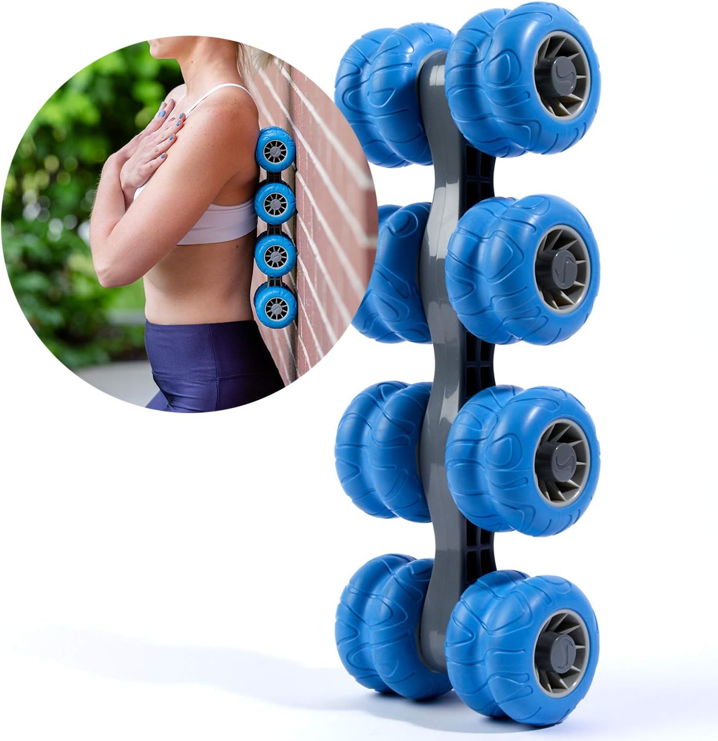 THOREX 8-Wheel Back Massager and Neck Knot Remover - Chiropractor Approved Manual Deep Tissue Massage Tool for Upper Back, Trapezius Pain Relief and Trigger Point Therapy - Self Recovery Muscle Stick