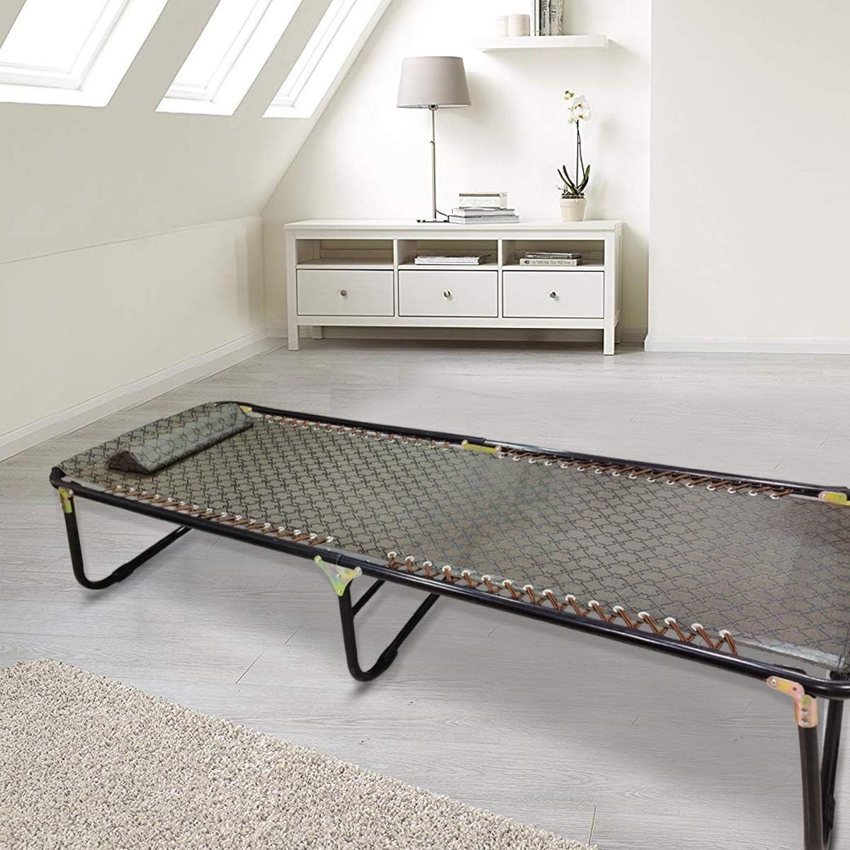 Yorten Cot EliteGuard Pro Foldable Camping Cot – Heavy-Duty Portable Guest Bed with Reinforced Steel Frame and Rip-Stop Patterned Fabric-image-9