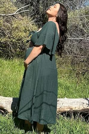 PinkBlush Front Tie Ruffle Sleeve Maternity Midi Dress