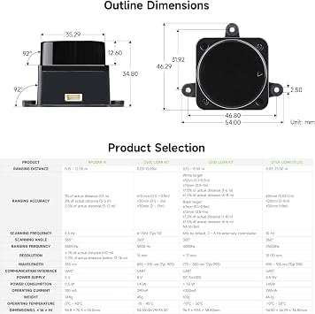 Waveshare D500 Developer Kit, DTOF Laser Ranging Sensor, 360 Omni-Directional Lidar, UART Bus
