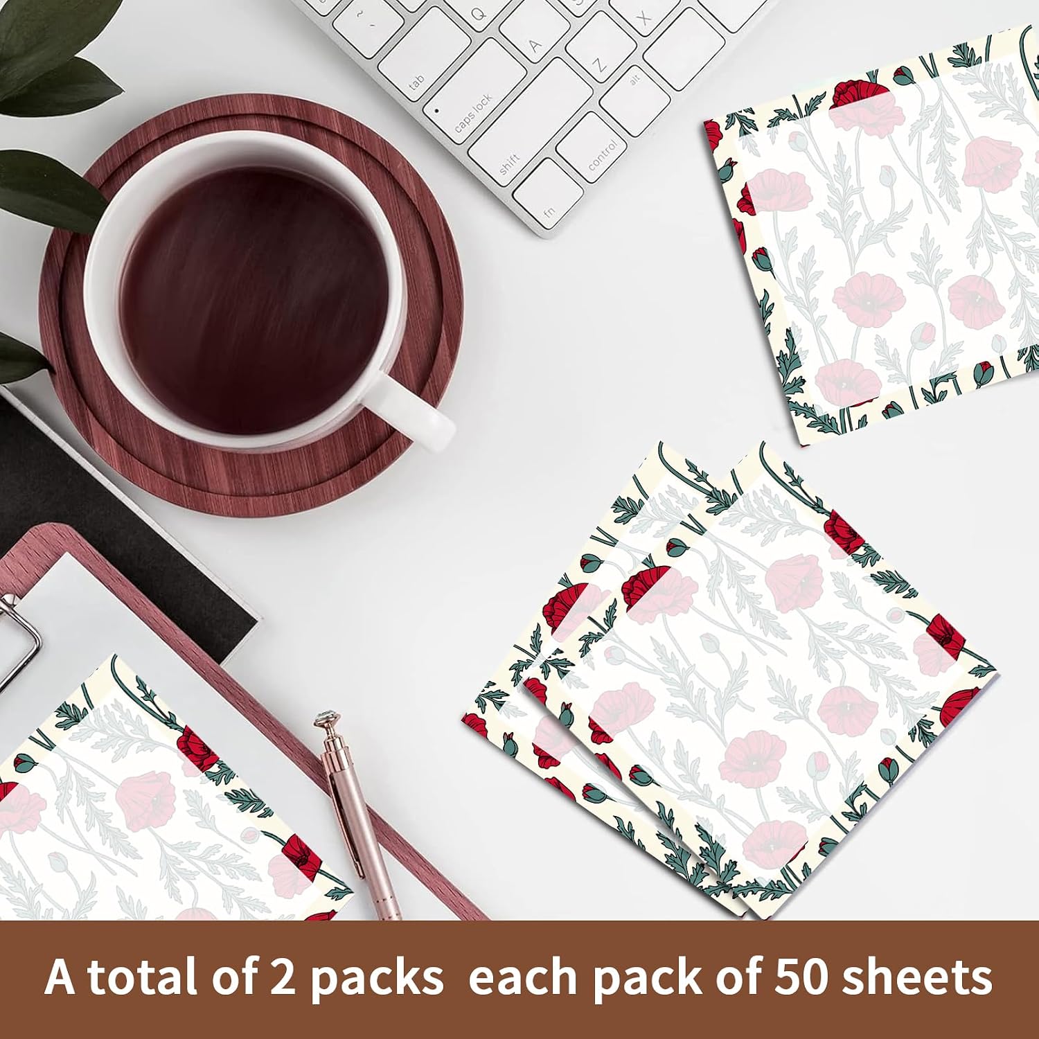 Sticky Notes 3x3 Inches, Cute Self-Stick Pads, Funny Self-Sticky Note Pads for Office, Home, Organization Cute Red Floral Leaf image 3