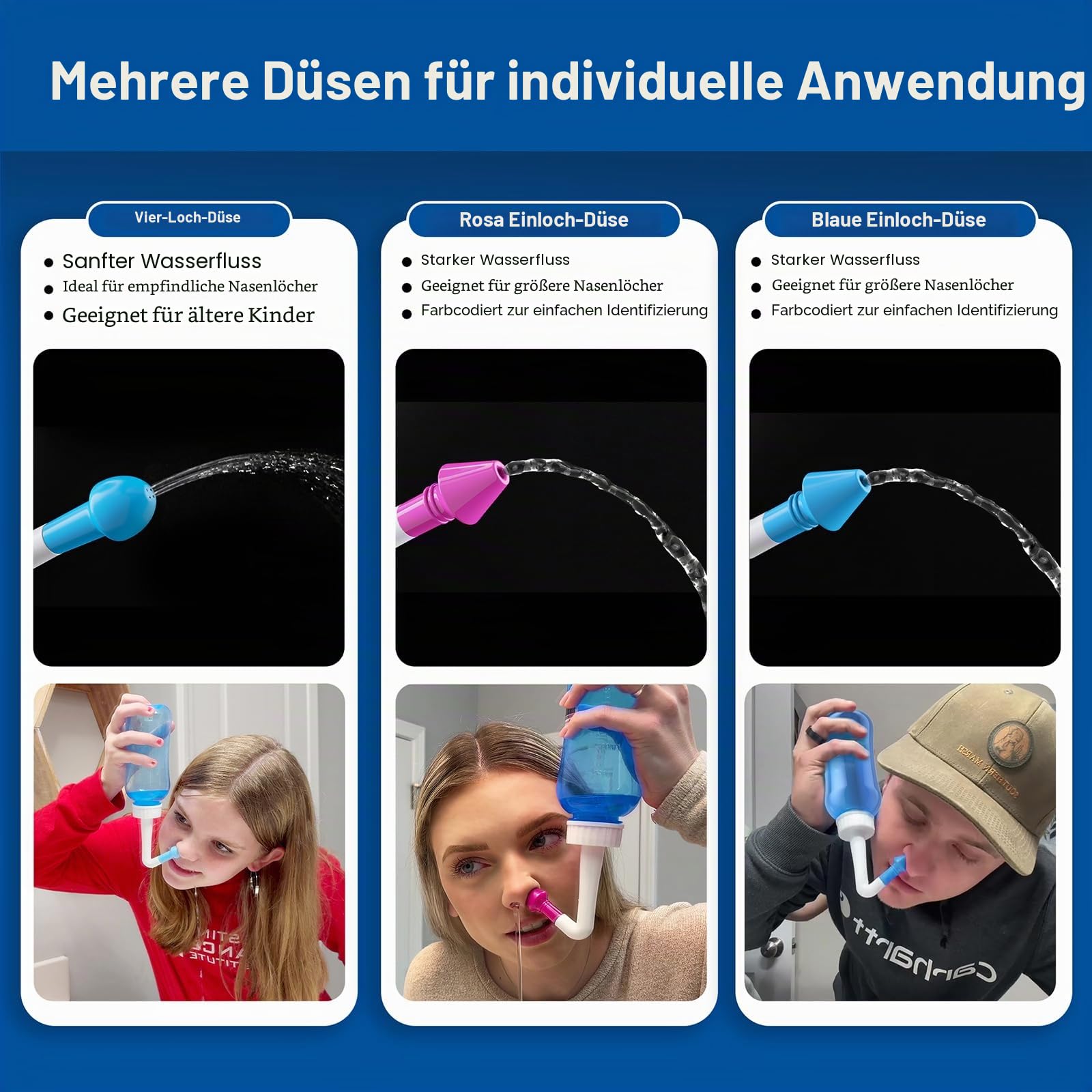 Nasendusche Set, Nasenspülkanne zur Nasenreinigung und Nasenspülung，BPA-frei, 301 ml, mit 30 Nasenwasch-Salzpaketen und Aufkleberthermometer