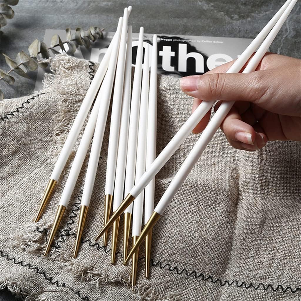 Stainless Steel Gold Round Chopsticks Restaurant Home Hotel Sushi Noodles Reusable Tableware Set 1/5 Pairs(Onecolor)