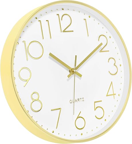 Miniatura 2 de Lumuasky Reloj de pared dorado de 12 pulgadas, silencioso, sin tictac, funciona con pilas, reloj redondo moderno para sala de estar, dormitorio,