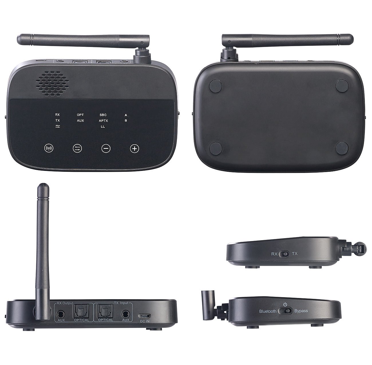 auvisio Audio Funkübertragung: 2er-Set 2in1-Audio-Sender & -Empfänger, Bluetooth 4.2, aptX (TV Funkübertragung, Audioadapter, Bluetooth, Klinke Adapter)