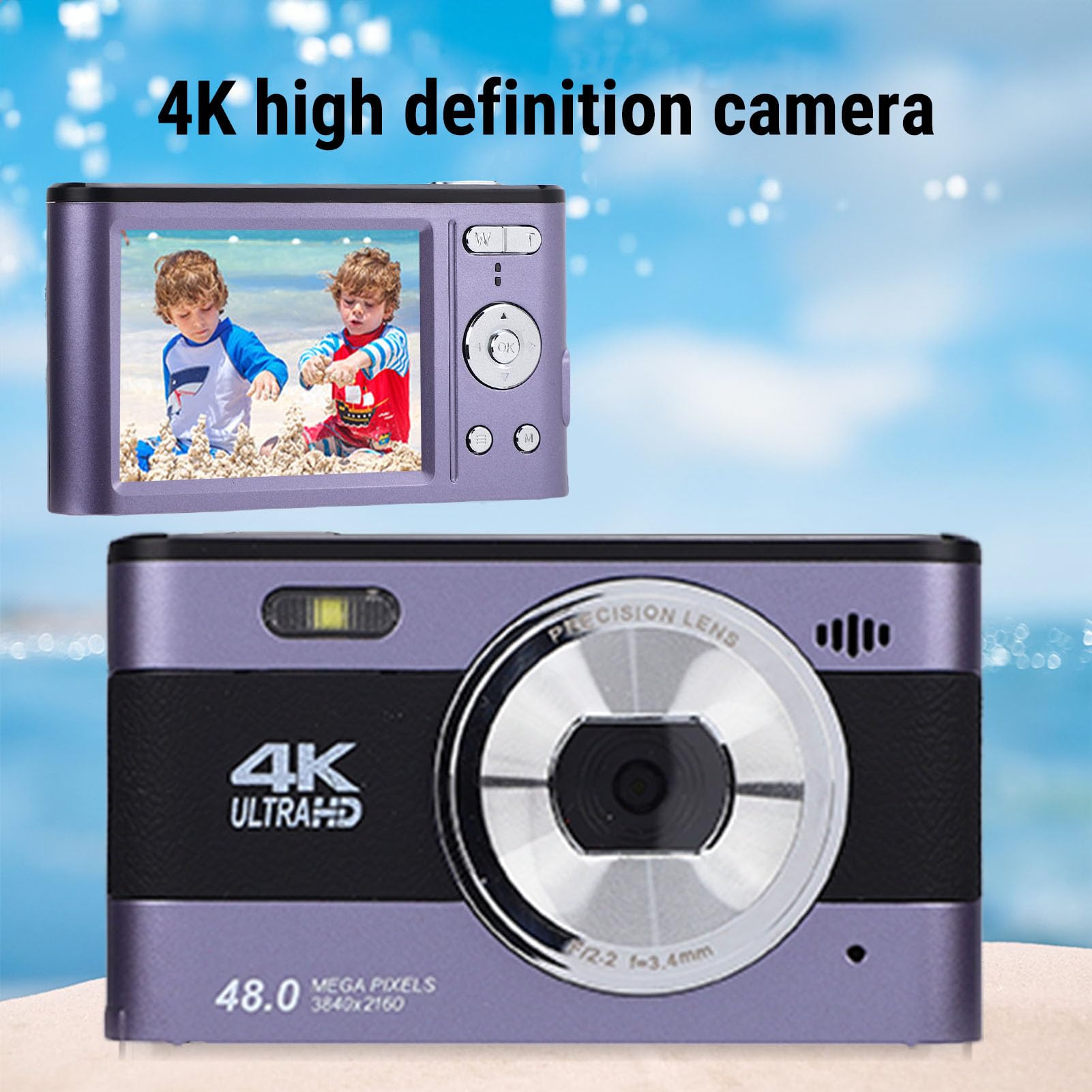 Bewinner Camera Digitale 4K per Fotografia, Fotocamera da Vlogging da 48 MP con Schermata da 3 ", Luce di Riempimento a LED, Videocamere da Viaggio Compatto Zoom 18x Zoom per Principianti (Viola)