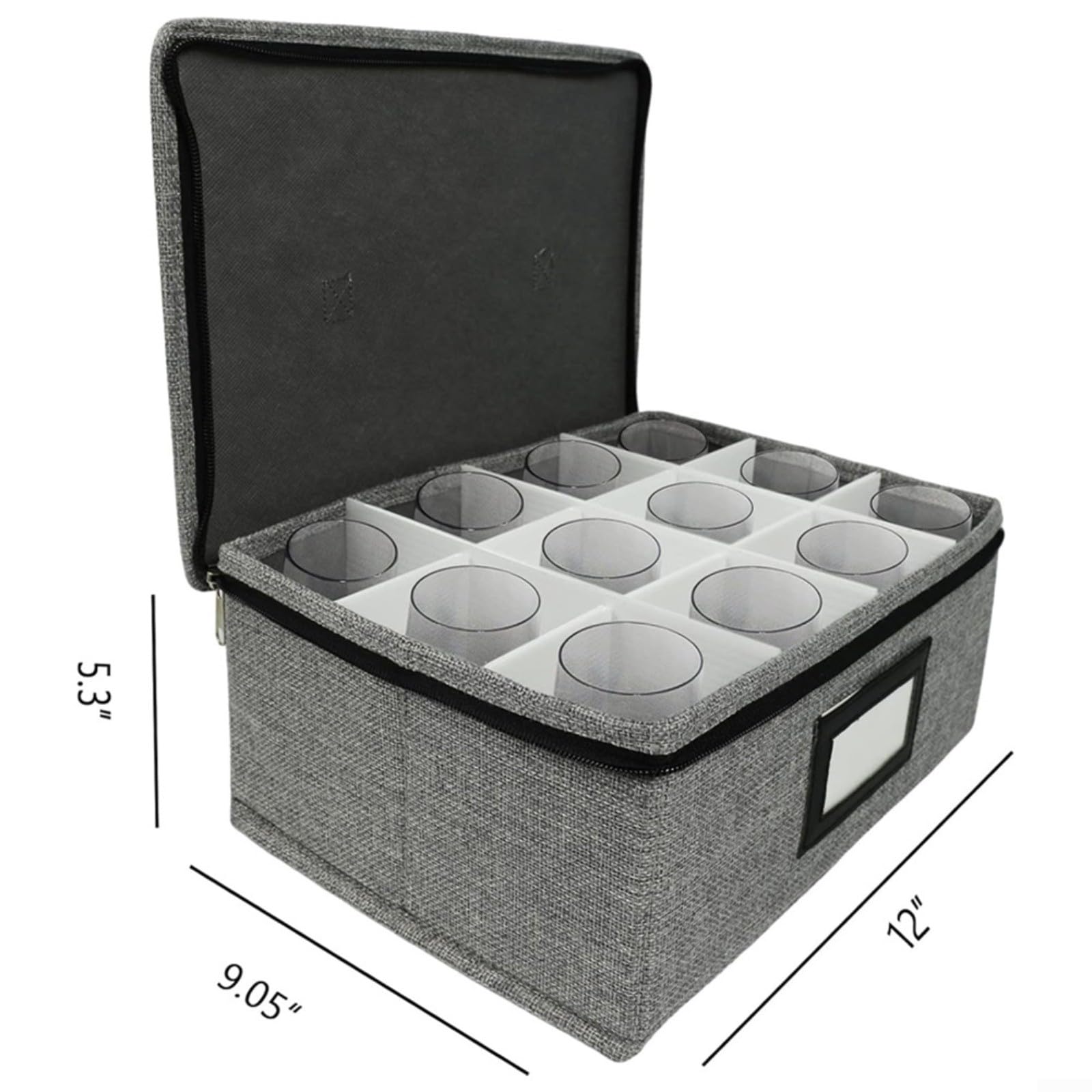 Lot de 2 boîtes de rangement en verre avec 12 compartiments et poignées, empilables, étanches à la poussière, boîte de rangement pour verres à vin avec couvercle pour la cuisine ou la