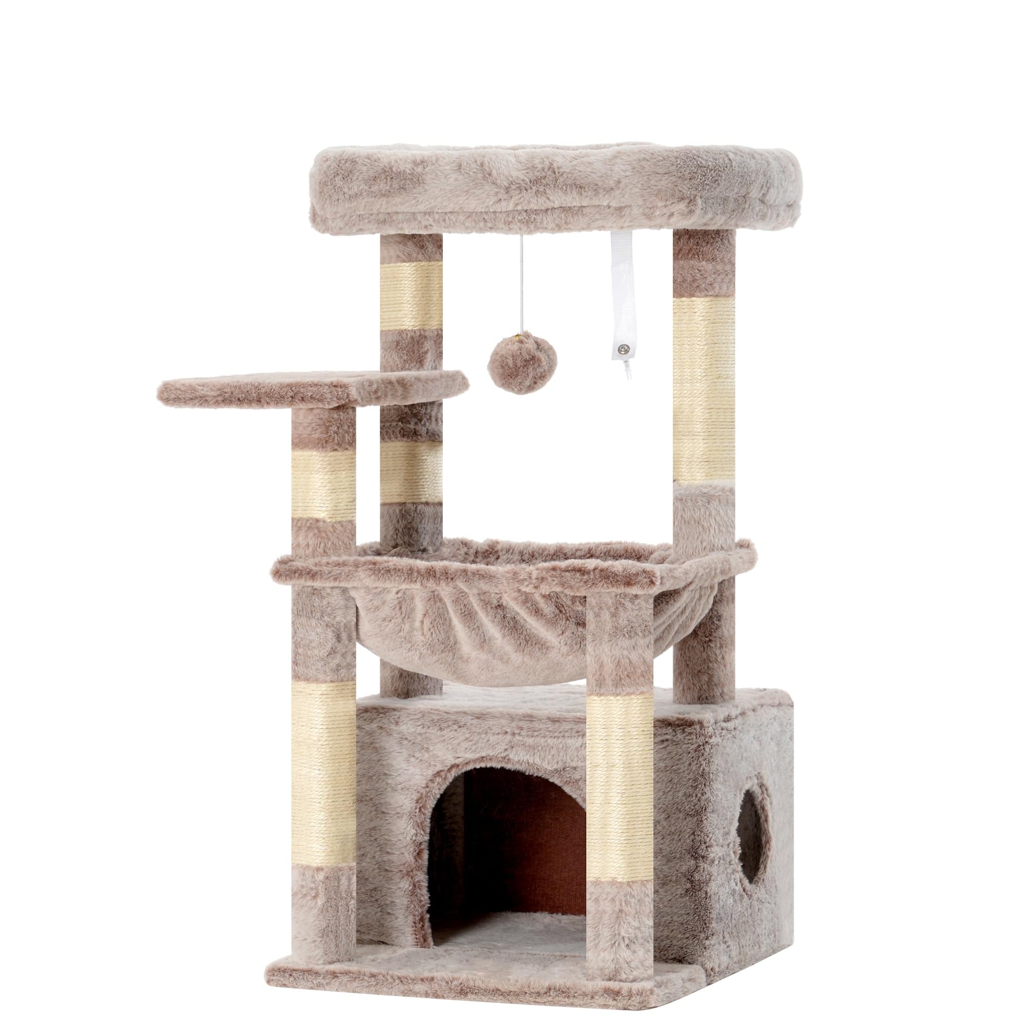 Heybly Albero per Gatti, con Cestino Extra Grande e Morbido, Letto Spazioso, Posto Letto Nascosto, Colonne in Sisal Robuste e Palla di Peluche, Beige Marrone HCT008SMU