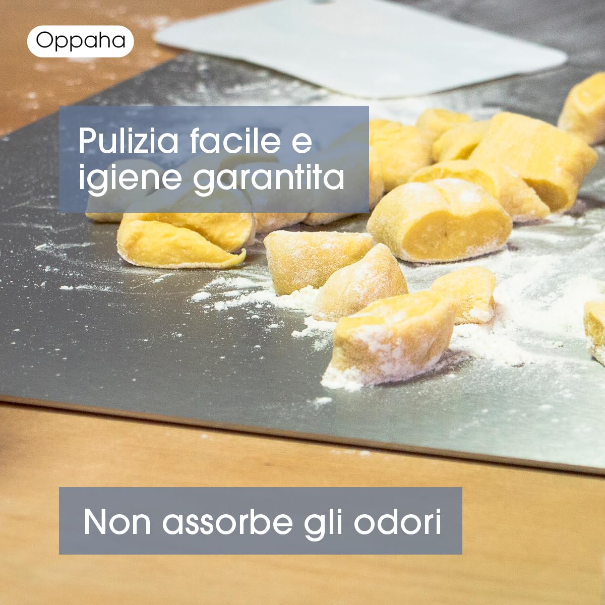 Oppaha - Spianatoia da Cucina in Acciaio Inox - Piano da Lavoro Compatto per Impastare - Superficie in AISI 304 - Tappetino Antiscivolo Incluso -56x30 cm