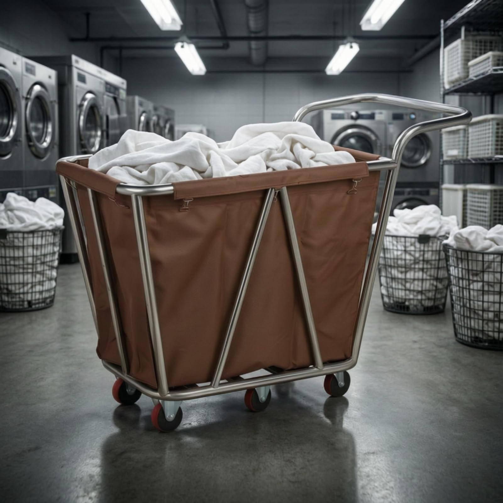 Carrello Portabiancheria con Telaio in Acciaio Inox Grande Capacità Carrello Portabiancheria con Professionale per Lavanderie, Albergo, Ospedale