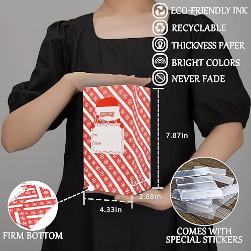 Miniatura 3 de GIFTU 24 bolsas de papel de Navidad de 7.8 x 4.3 pulgadas, bolsas de regalo para regalos pequeños, bolsas de galletas con etiquetas adhesivas,