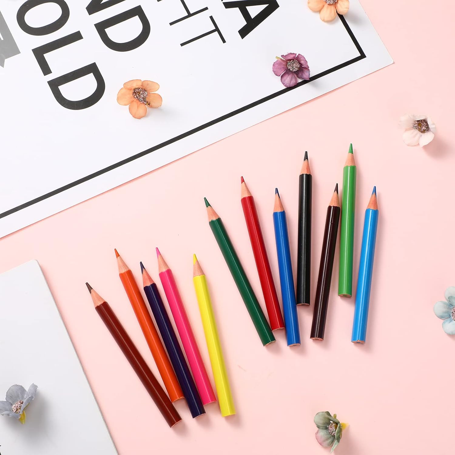 Nezyo 48 Pieces Short Fat Colored Pencils for Kids Pre Sharpened Triangle Color Pencils Triangular Wooden Pencils for Preschoolers Beginners Toddlers Students Drawing Doodling : Office Products
