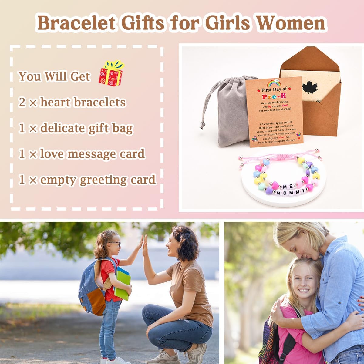 Mommy and Me Matching Bracelets Set, First Day of School Kindergarten Preschool First Grade Gifts, Back to School Gifts for Daughter Girls