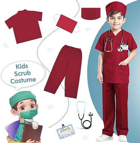 Miniatura 9 de RioRand Disfraz de médico para niños, enfermeras con accesorios, disfraz de Navidad para niños y niñas de 3 a 11 años