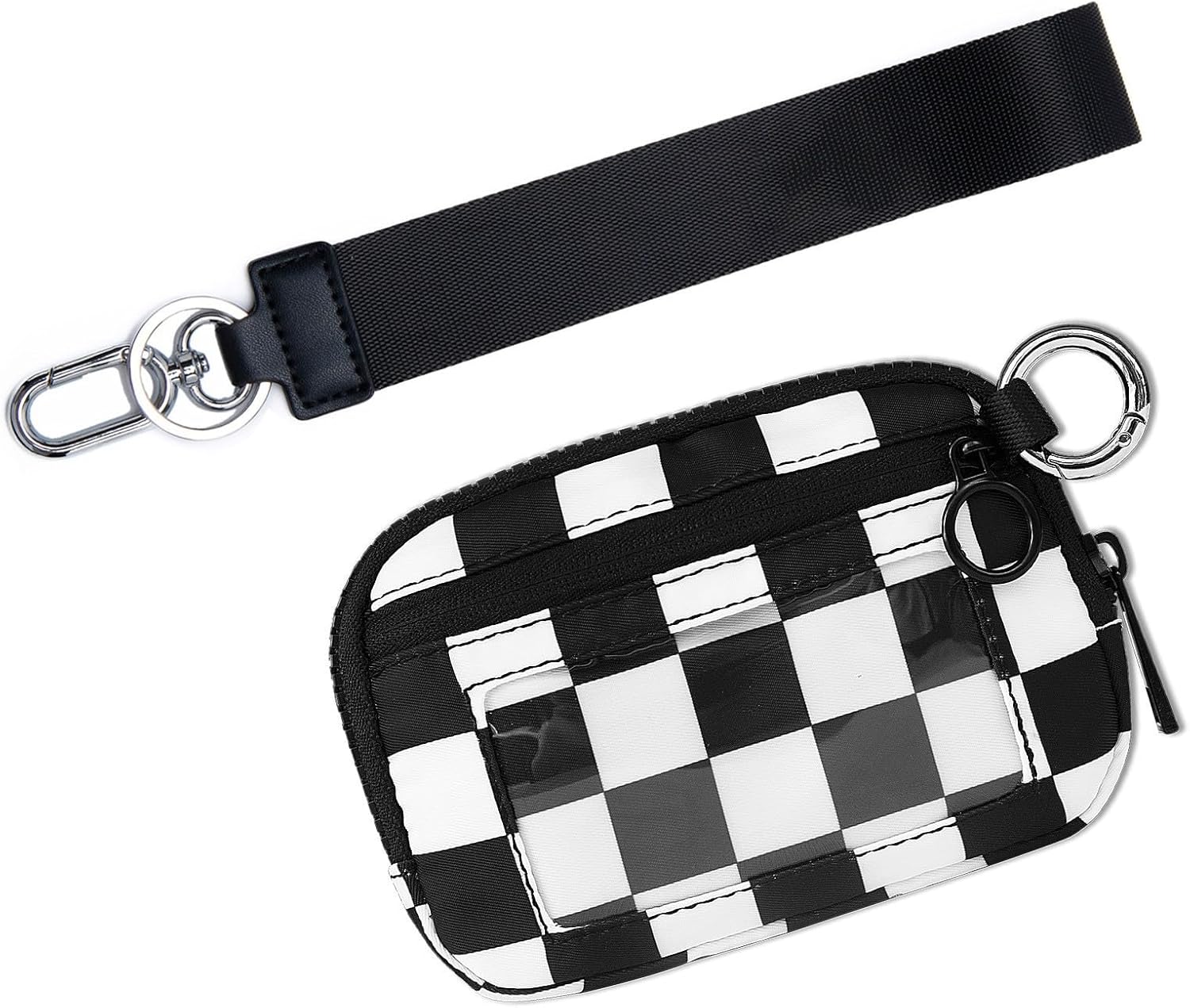 Nylon Wristlet Wallet for Women,Quilted RFID Blocking Small Zipper Coin Purse Keychain Wallet with ID Window Lightweight Travel Wristlet wallet