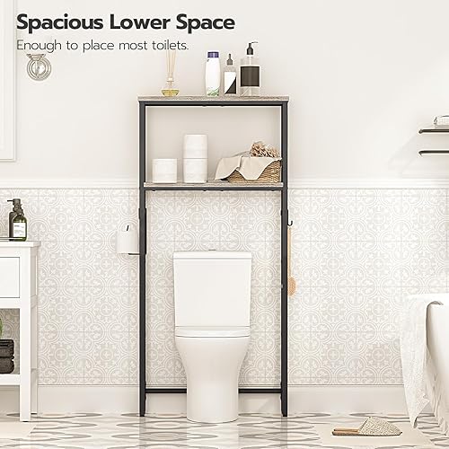Miniatura 4 de HOOBRO Almacenamiento sobre el inodoro, estante organizador de baño de 2 niveles, con soporte para papel higiénico y ganchos, resistente y duradero,