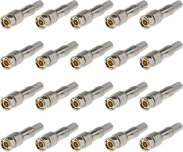20x BNC Male Solderless Connectors Screw-lock Coaxial Terminal Gold-Plated Adapter for CCTV Home Security Surveillance Camera
