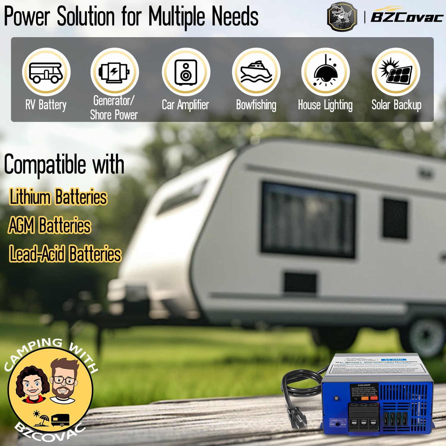 RV Power Converter 65 Amp for RecPro | Converter & Battery Charger | 4-Stage Smart Charging | 110V/120V AC to 12V DC | 13V–16.5V Operating Range | Replacement for WFCO 9800 Series WF-9865