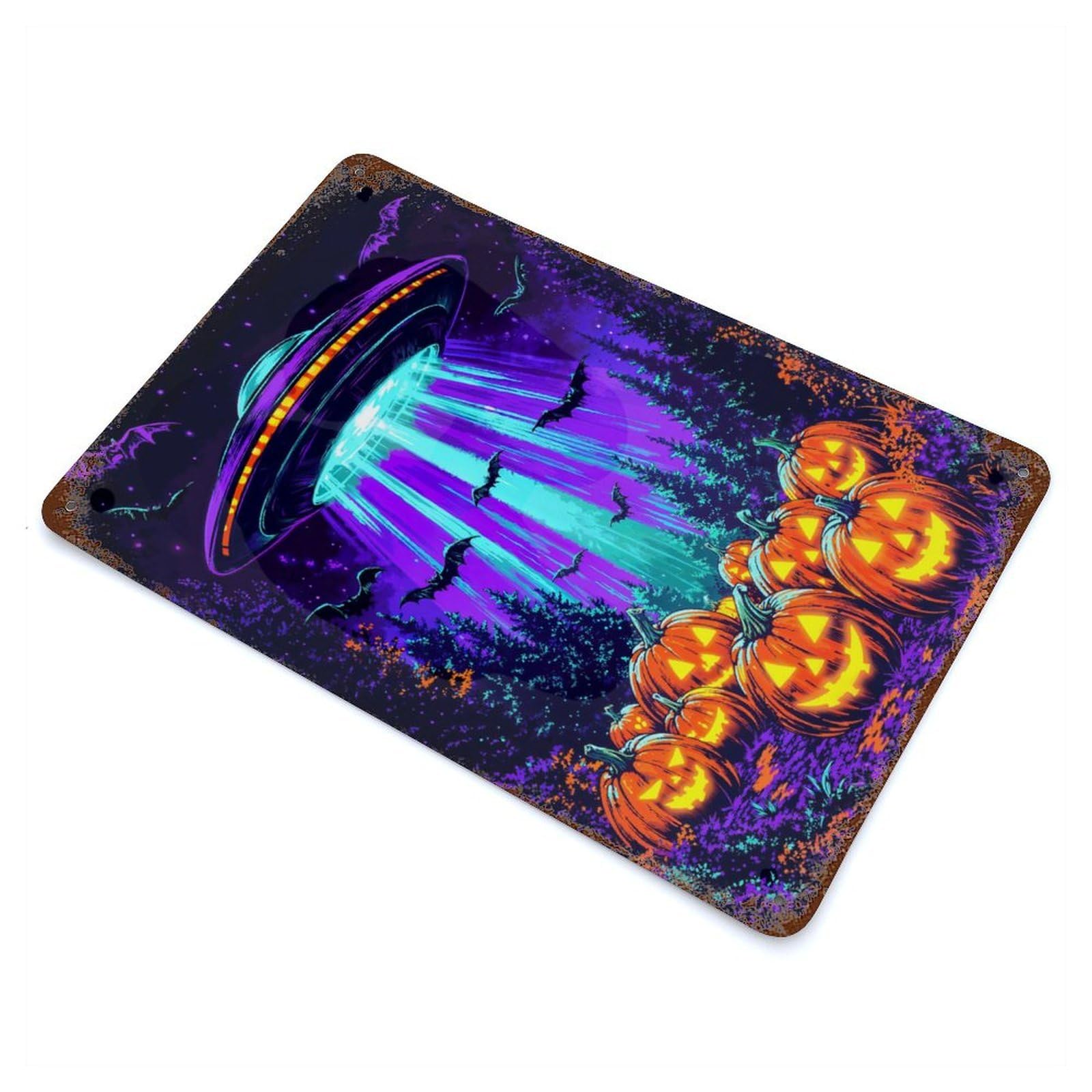 UFO Halloween Retro Metal Sign 11.8"x7.9", Vintage Wall Decor for Garage, Pub Or Kitchen