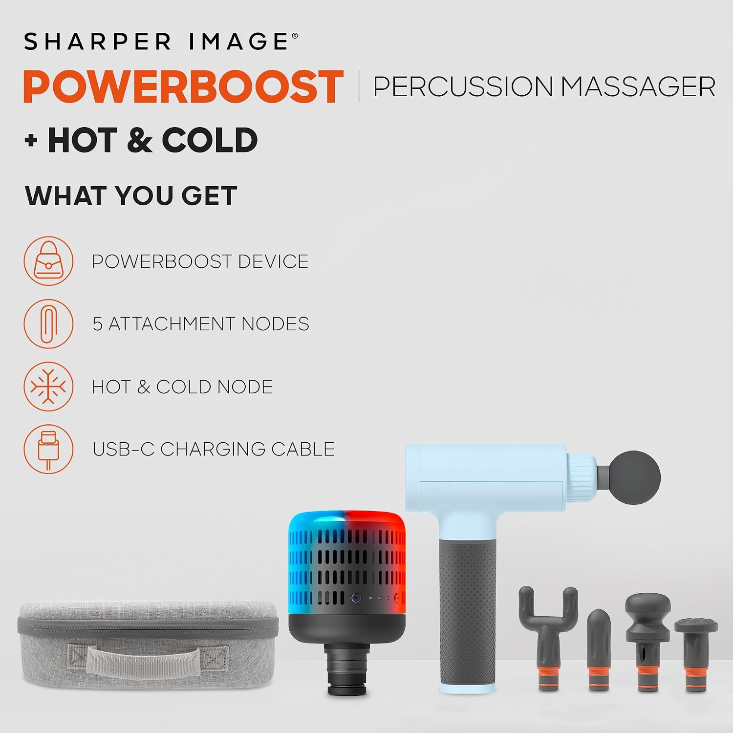 Sharper Image Powerboost 3.0 Deep Tissue Massage Gun Bundle with Hot & Cold Dual Temperature Attachment image 2