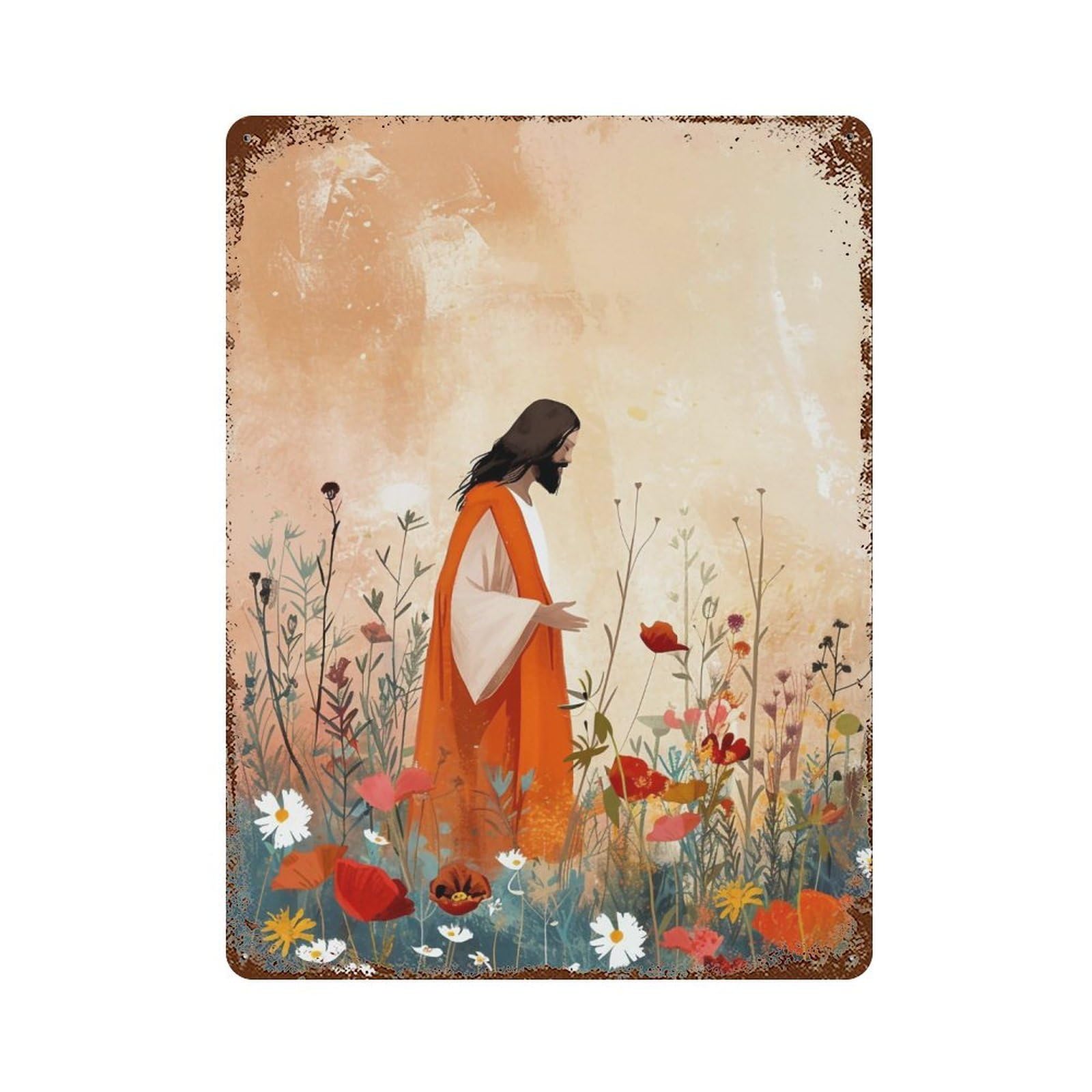 FHUYEURHRY Jesus-and-Flowers-Modern_03 Wall Decor Retro Iron Vintage Art Metal Tin Sign Poster Modern Home Cofffee Club Art Bar Shop Decorations Style 40x30cm