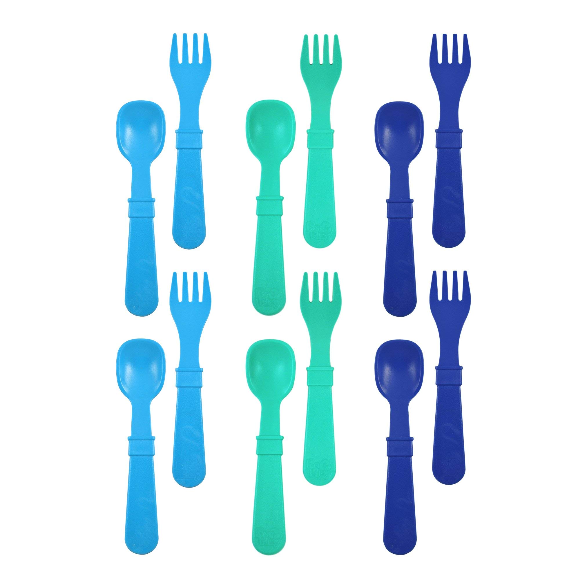 Re-Play Toddler Forks and Spoons Set - 6x6 Utensils Set for Kids - Dishwasher and Microwave Safe - Made in USA - Set of 12-5.8" x 1.2" x 0.2" - True