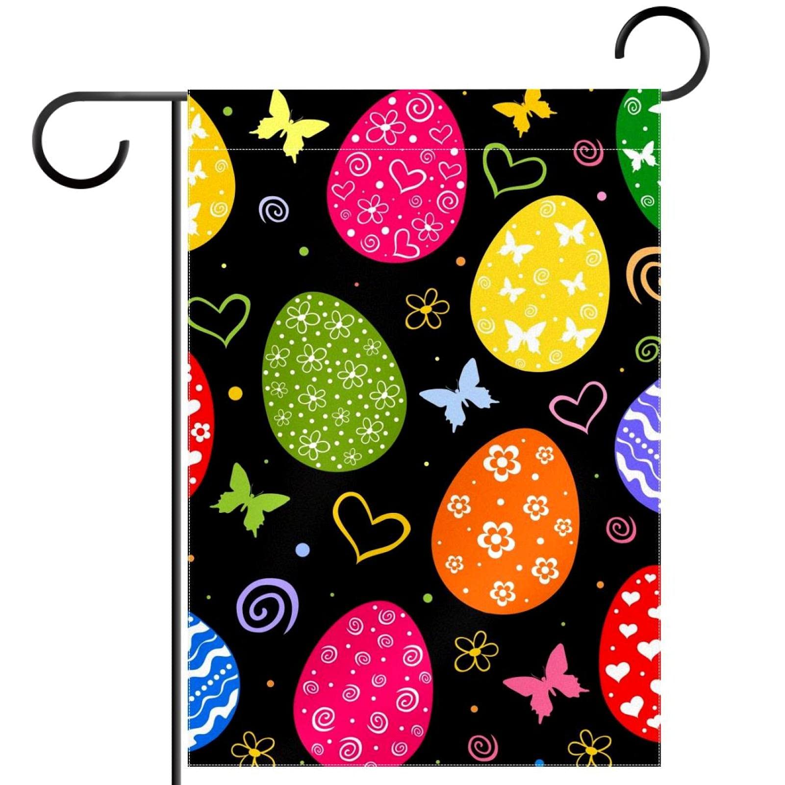 BLKWHT Bandiera Da Giardino Uova Di Pasqua – 30,5x45,7 Cm, Doppia Faccia, Tessuto In Tela, Decorazioni Esterne Con Farfalle E Fiori