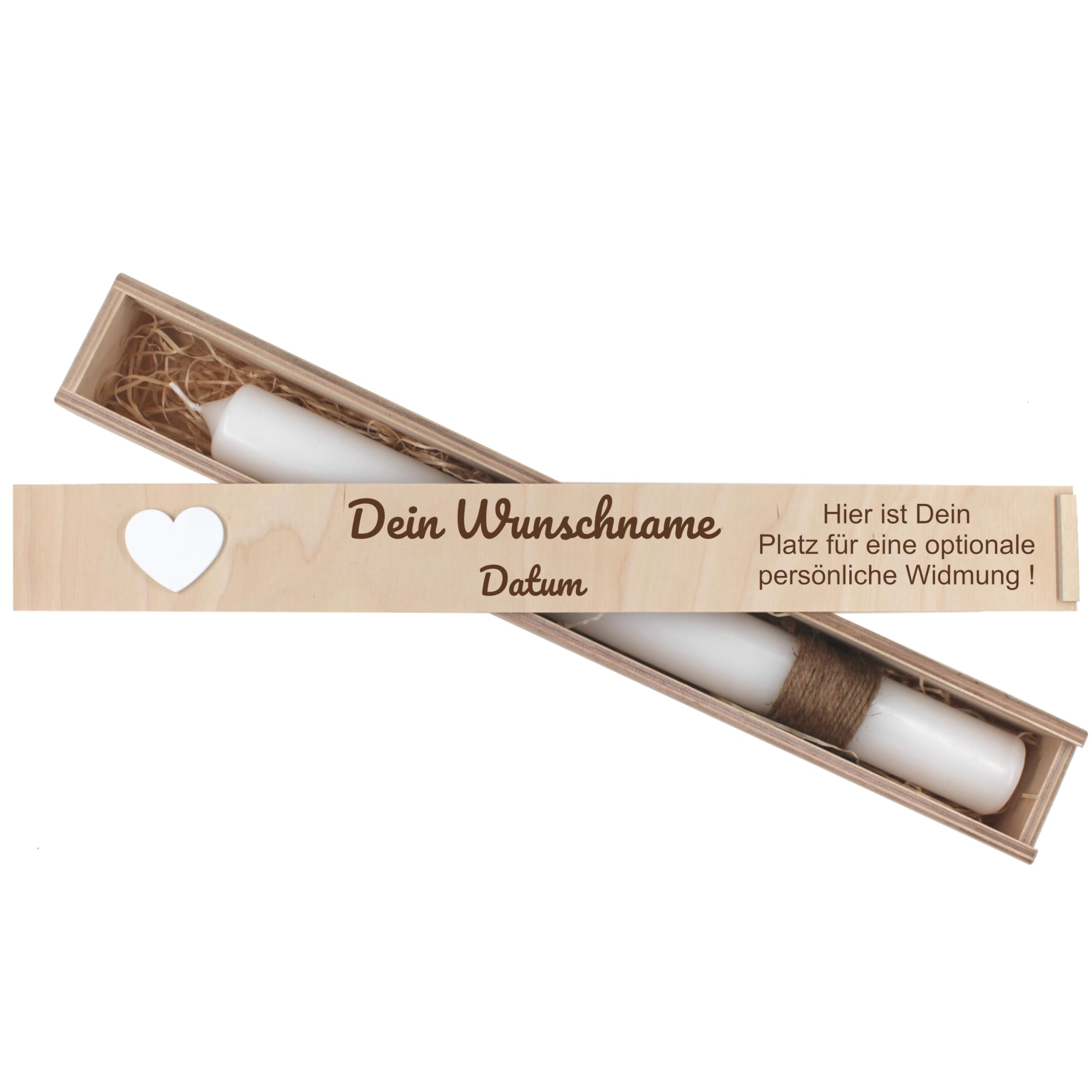 Holzkiste für deine Taufkerze Taufkerzenbox personalisiert Kommunionskerzenbox mit Namen Patenkerzen mit Wunschnamen Kerzenbox Kerzenaufbewahrung Taufbox (Stabkerze bis 44cm)