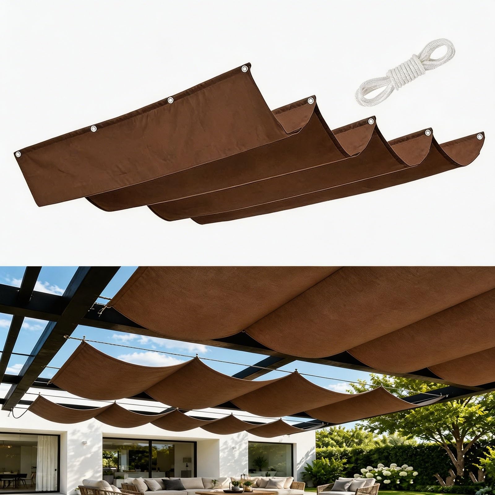 Voile ombrage rétractable vague pour créer un coin frais sur la terrasse