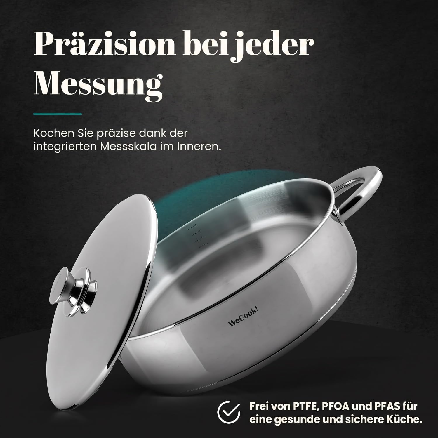 STAINLESS LOW COOKING POT WITH LID 24 cm.