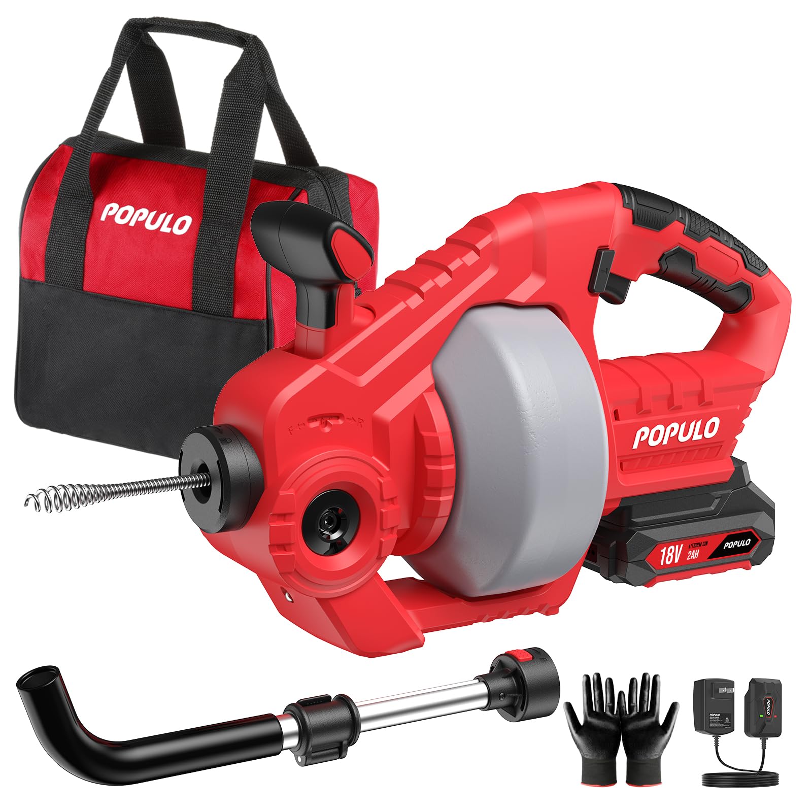 POPULO Scarico elettrico senza fili del serpente 20V, coclea di scarico 25Ft