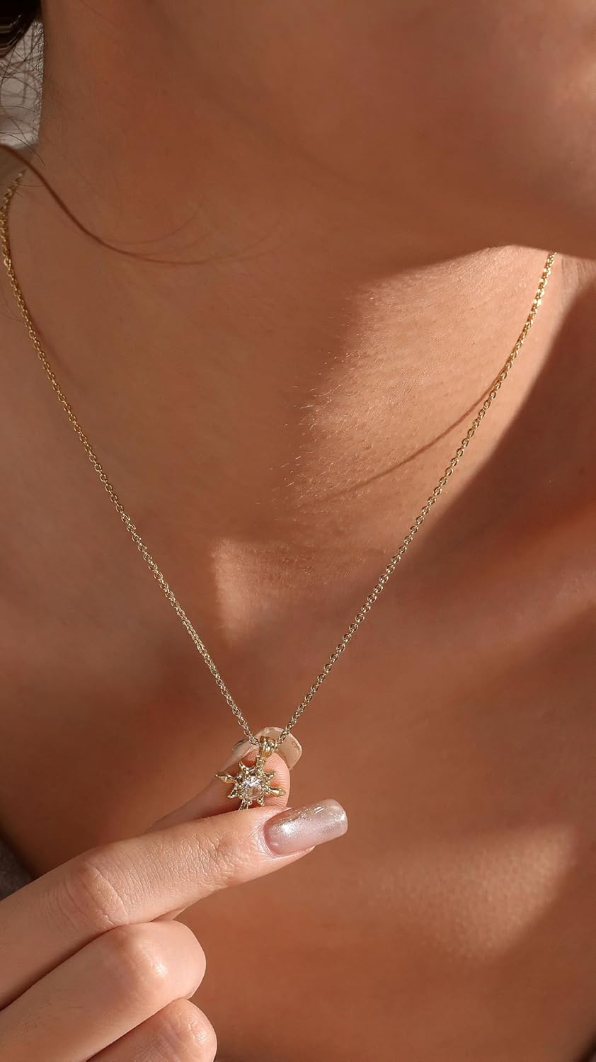 Dainty Gold-Plated Moissanite Star Pendant Necklace, Crystal Center, Delicate Chain,simple necklace for women - Image 6