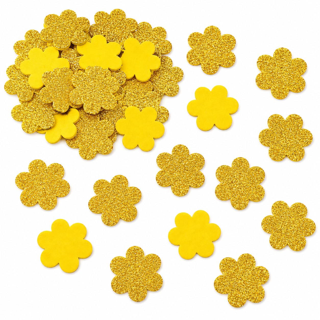 100pcs Gold Glitter Foam Flower Cut Outs 3cm for School Art & Craft | Lightweight and Reusable Foam Glitter Cut Outs-image-5