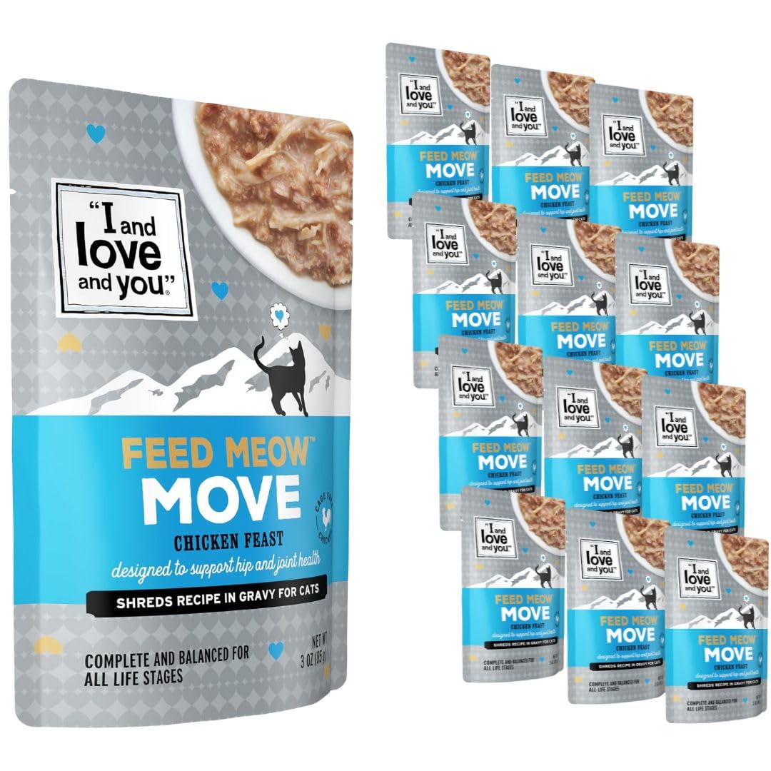I and Love and You Feed Meow Move Wet Cat Food - Chicken - Hip & Joint Support Grain Free, Shredded,3oz Pack of 12