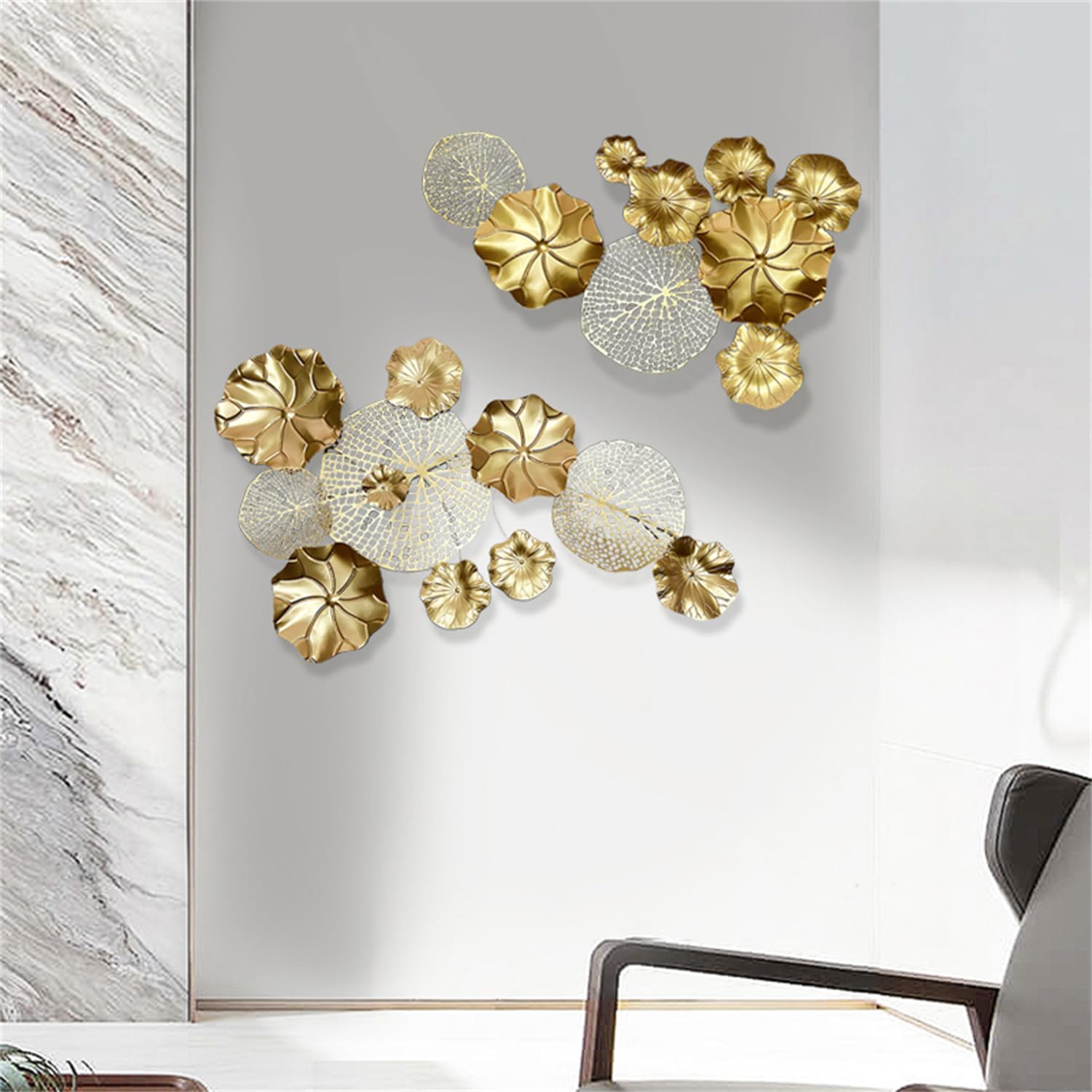 Decorazione da Parete Decorazione da Parete in Metallo Grande Parete con Fiori impilati 3D Moderna zione Verde per Soggiorno Camera da Letto 2 Pezzi