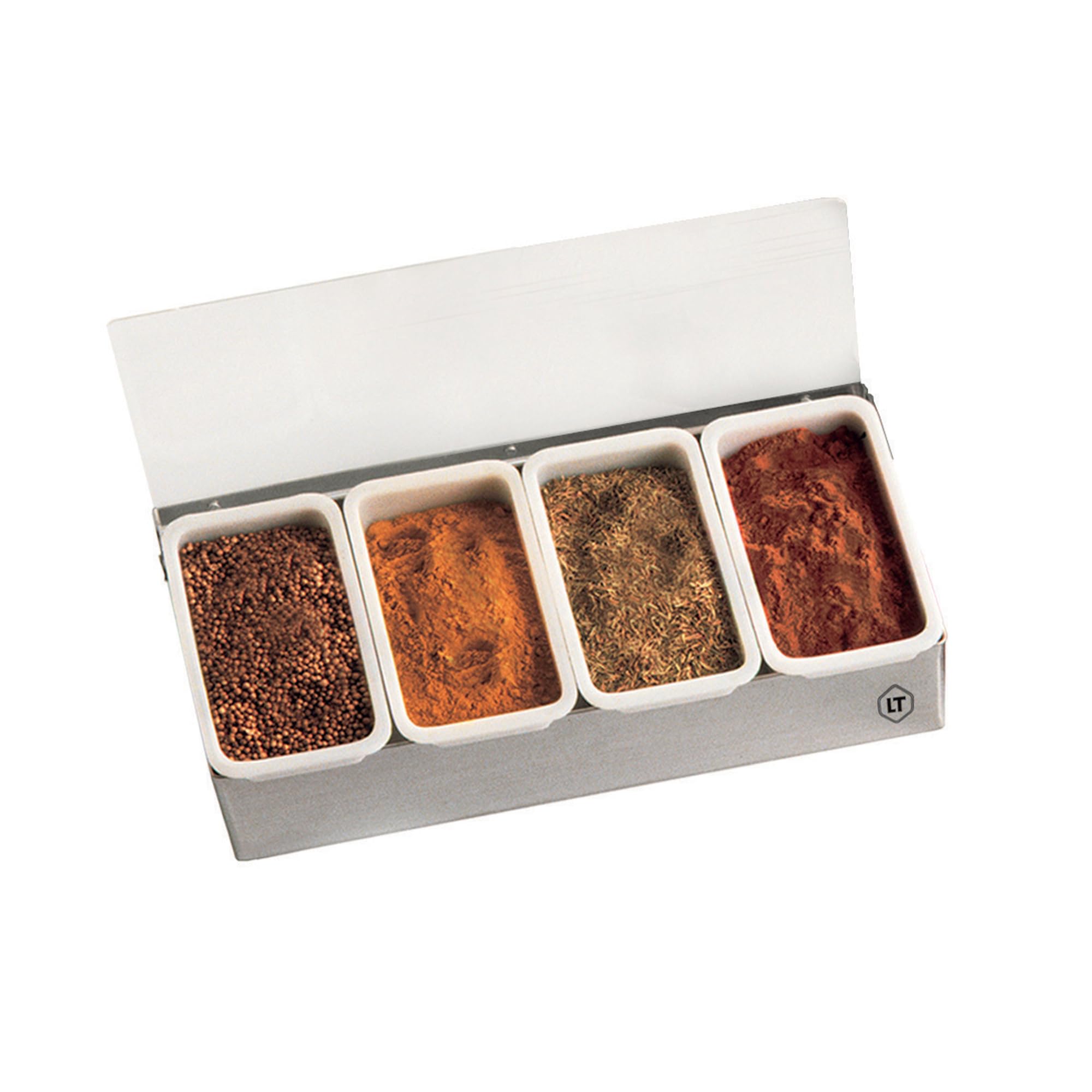 TELLIER LOUIS Kruiden- en kruidenpotje, 6 vakken, roestvrij staal, praktische display en dispenser voor specerijen, ingrediënten en garnituren binnen handbereik - professionele kwaliteit