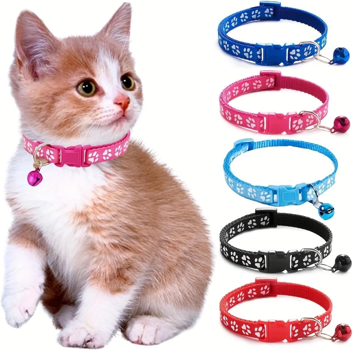 Pet Products Fashion Pet Cats Collar Colorful Pattern Cute Bell Adjustable Collars for Cats Kitten DIY Ring Necklace Pet Accessories Pet Products(Black)