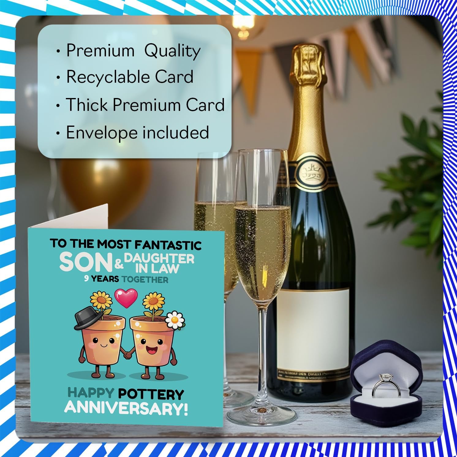 Stuff4 Playful 9th Anniversary Card for Son & Daughter in Law - Joyful Pottery Anniversary Vibes - 5.7 Inch Square, Envelope Included