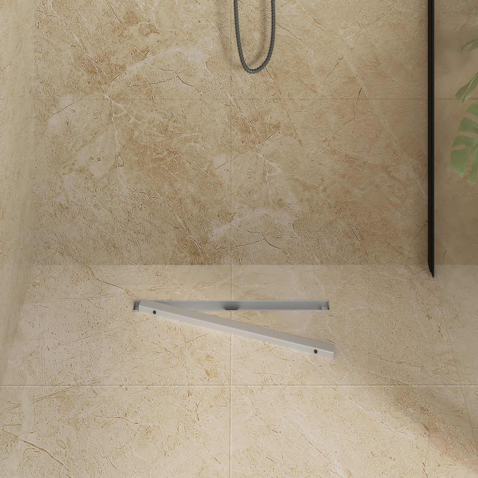 Canalina per doccia, 50 cm, in acciaio inox 304, scarico a pavimento con attacco girevole a 360°, altezza regolabile, profilo piastrelle, scarico doccia