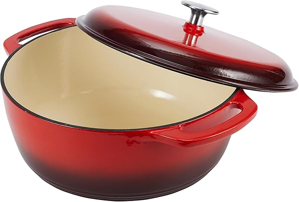 Amazon Basics Ronde Faitout en fonte émaillée, 6.9 l, Rouge - 2