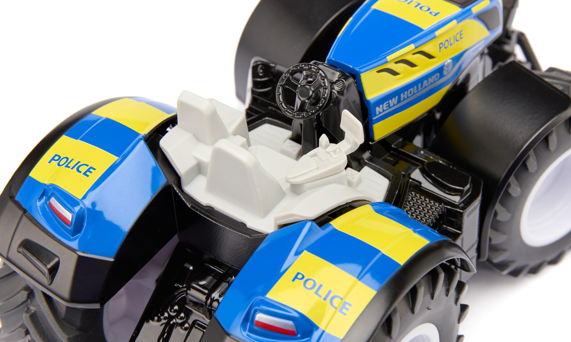 Siku 3297 New Holland T7.315 HD Polizei-Traktor, 1:32, Mit öffenbarer Motorhaube, Frontgewicht, Abnehmbare Kabine, Metall-Karosserie, Blau-Gelb, Spezialfahrzeug